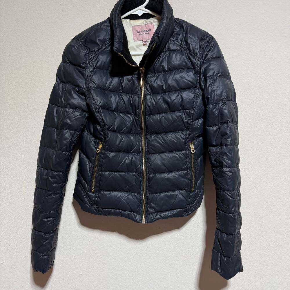 Juicy Couture Women's Black Lightweight Down Puffer Jacket with Gold Hardware
